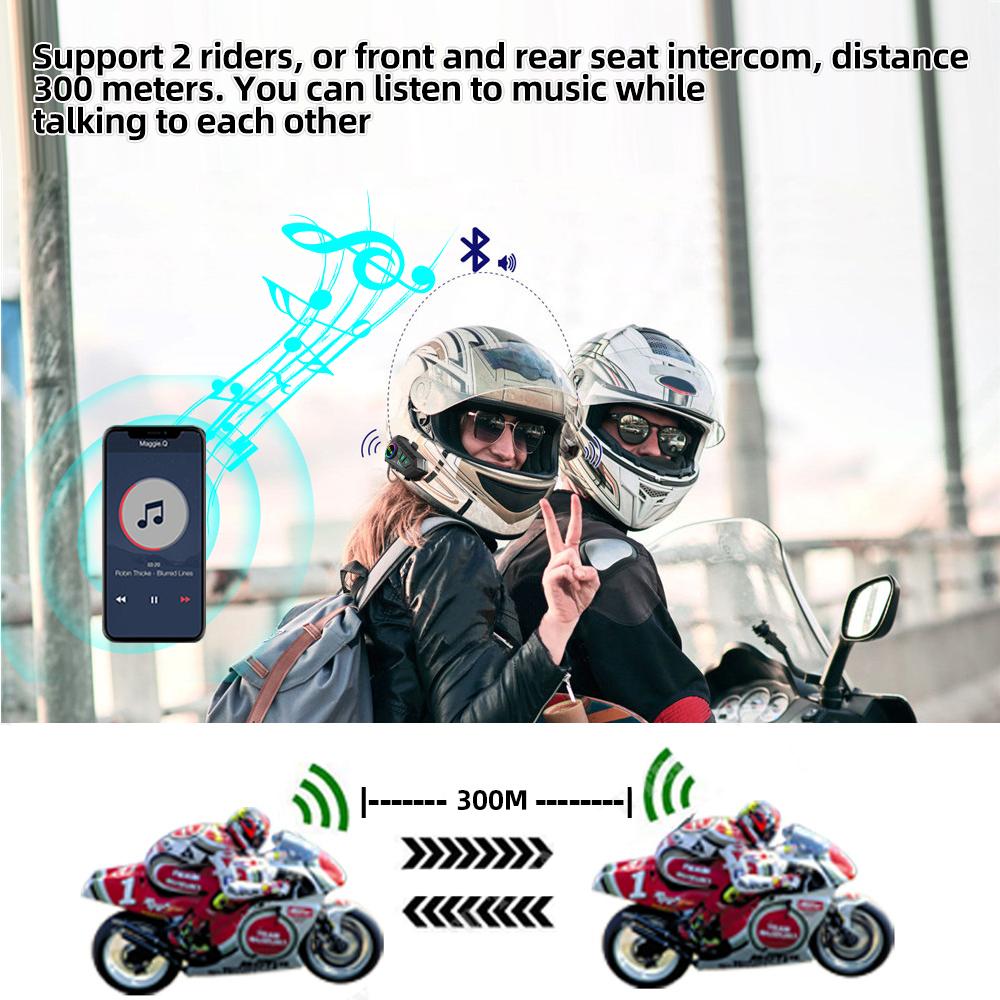 YP10 Motorcycle Helmet Intercom Bluetooth 5.3 Headset 300M Intercomunicador Riding Communication Wireless Interphone Waterproof Music Player Earphone