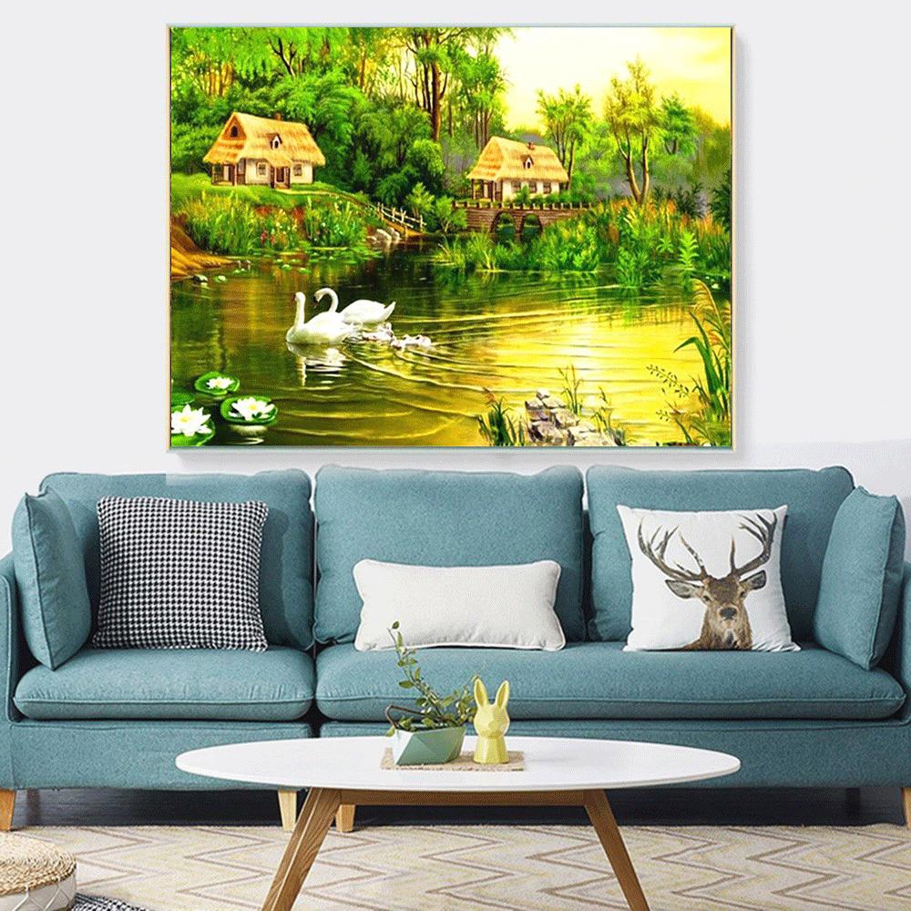 Полный круглый Алмазная мозаика Пейзаж 5D Diy Алмазная картина Пейзаж Алмазная вышивка