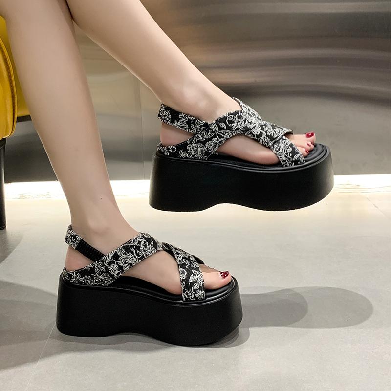Fashion Women Platform High Sandals New 2024 Summer Designers Chunky Wedges Shoes Print Beach Slippers Woman Gladiator Sport Sandalias
