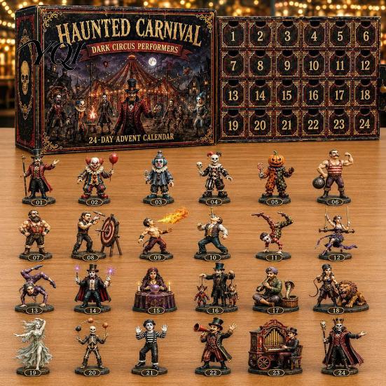 Spooky Desktop Decor Halloween Advent Calendar, 24-Day Acrylic Figure Countdown Set with Figurine Carnival Designs, Desk Decor, Collectible