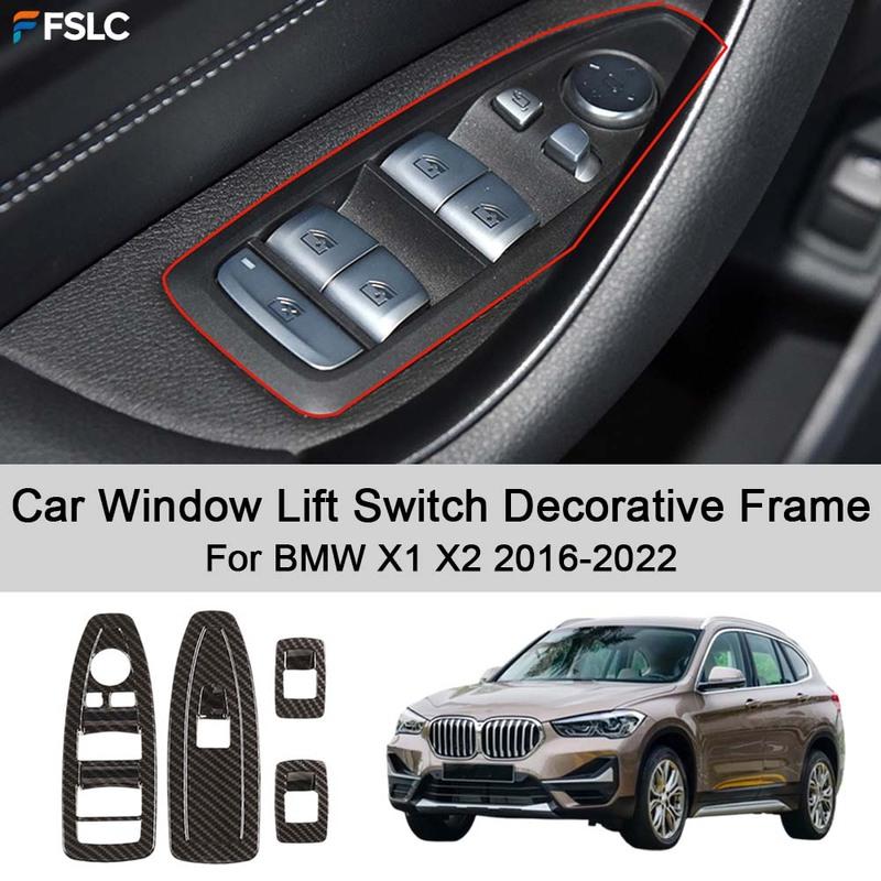 Cars Accessories Car Window Lift Switch Decorative Frame For BMW X1 X2 2016- Carbon Fiber Silver Car Upgrade