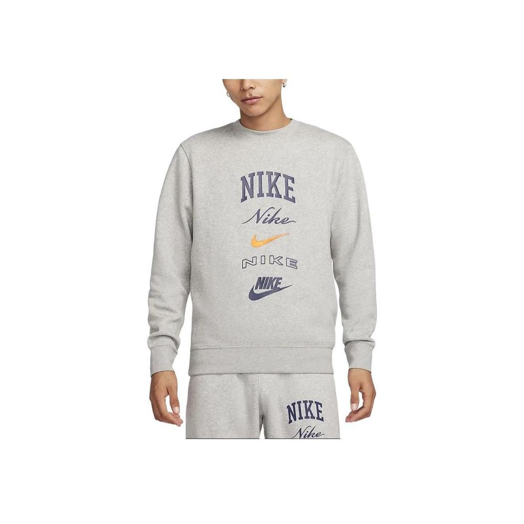 Nike Club Fleece Crew Neck Sweatshirt With Letter Graphics Men Tops Gray FN2611-063