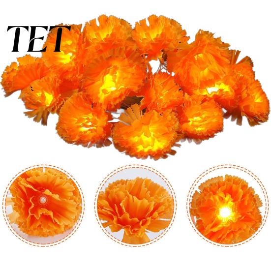 Marigold Decorations for Day of The Dead Flower String Lights, Artificial Cempasuchil Decorative Lamps, Halloween Party Supplies Warm LED Lights