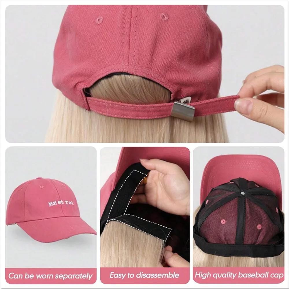 ALAN EATON Long Black Synthetic Wigs with Baseball Hat Removable Silk Straight Wig for Women Smooth Natural Realistic Wig Heat Resistant