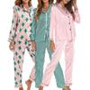 Ladies Pyjamas Loungewear Set Striped Cardigan Long Sleeve Long Trousersschool Pajamas Cardigan Pink Trousers Pyjama