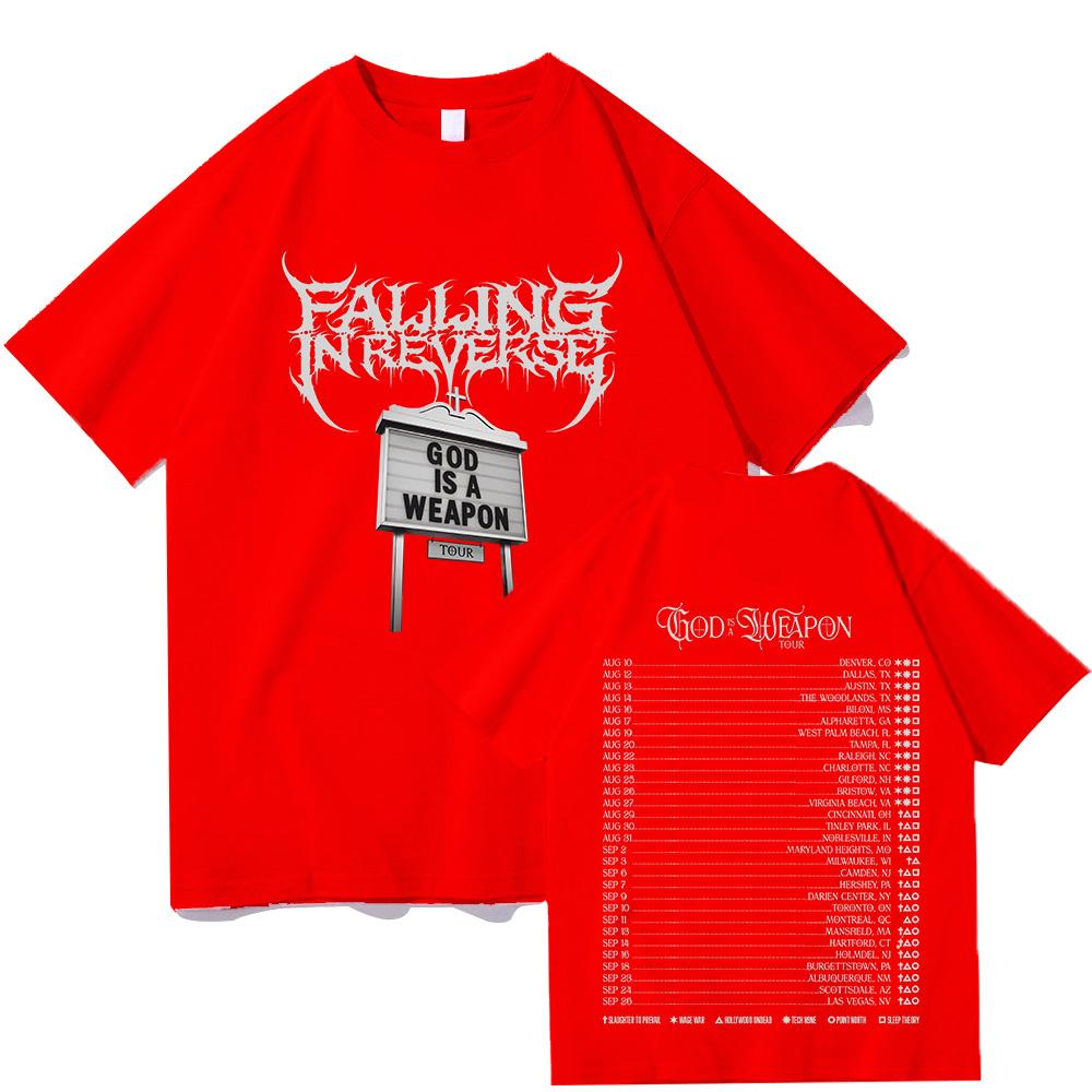 Футболки Falling in Reverse God Is A Weapon Tour 2025 Модные Хлопковые Летние Футболки с Коротким Рукавом Хип-Хоп Мужская Одежда Унисекс Футболка