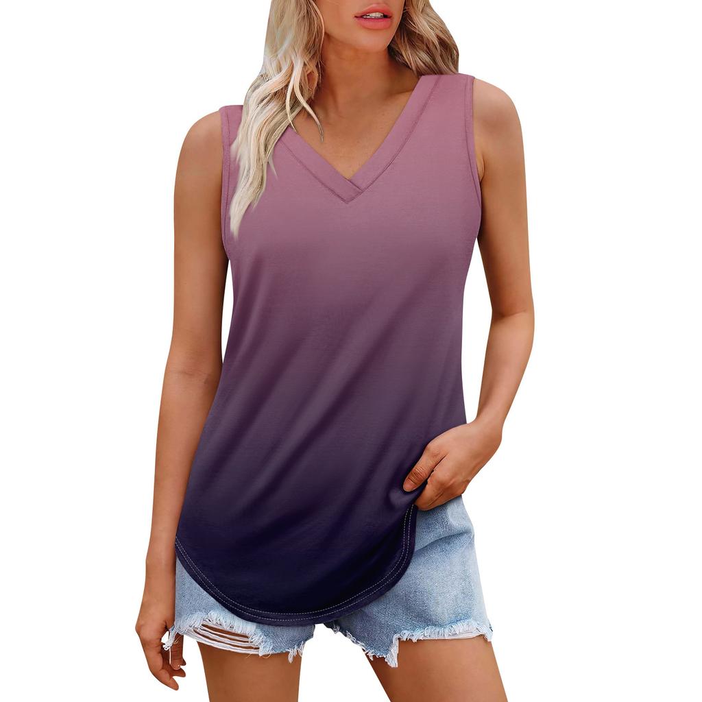 Женская майка с V-образным вырезом и принтом, повседневная майка, свободный крой, топы без рукавов, струящиеся