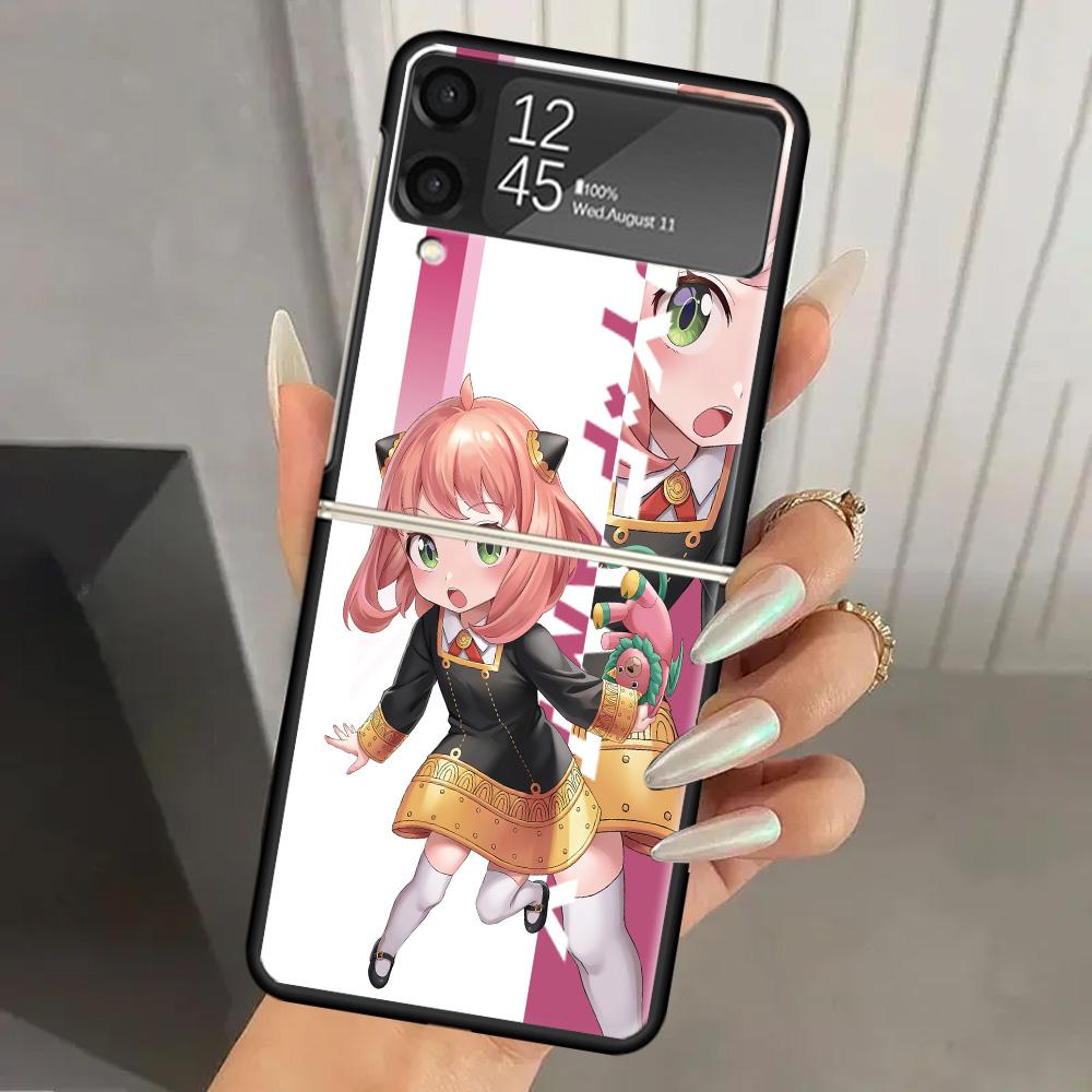 Чехол для телефона Anime Spy Family Аня, Жесткий ПК, Для Samsung Galaxy Z Flip 7 6 5 4 3, Черный ZFlip7 ZFlip6 Flip5 Flip4 Flip3 5G, Печатный Чехол