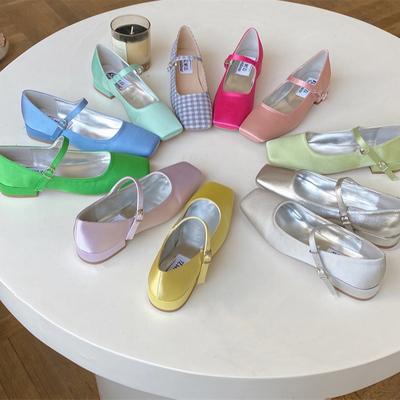 Французские ретро туфли бабушки из атласа с квадратным носком, одинарная пряжка Мэри Джейн, темпераментный толстый каблук, модные маленькие кожаные туфли