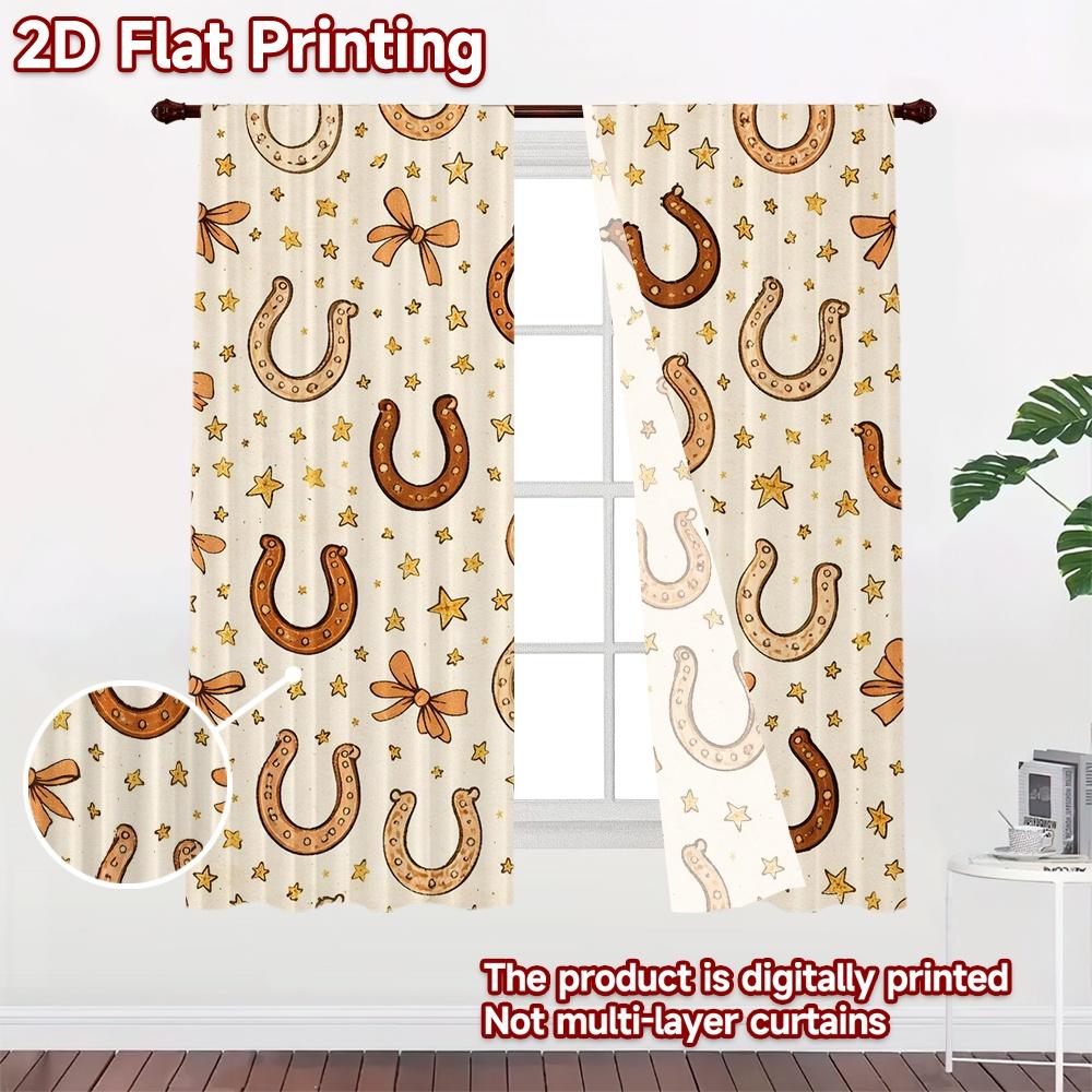 2D FLAT PRINTING 2pcs Curtains (Without Rod) Lucky Horseshoes and Stars Modern Curtains&Window Treatment Prints Light Filtering