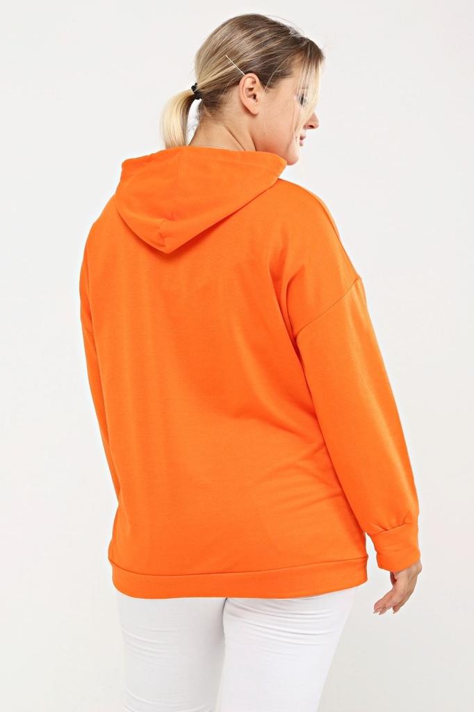 Women's Style Big Size Sweatshirt Large Size Hooded Kangaroo Pocket Lycra Button Detailed Long Hoodie Sweatshirt Green