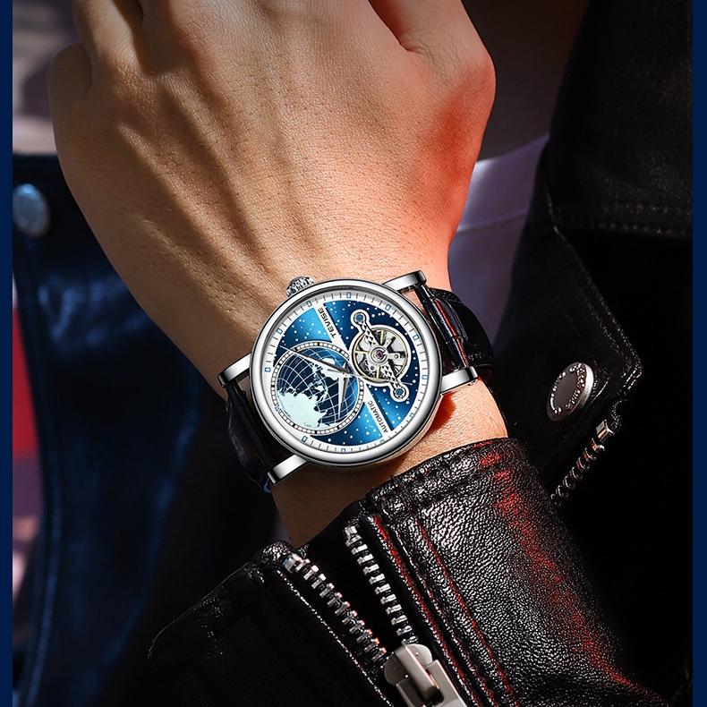 TEVISE New Hollow Mechanical Watch Automatic Leather Casual Watch Waterproof Men's Watch