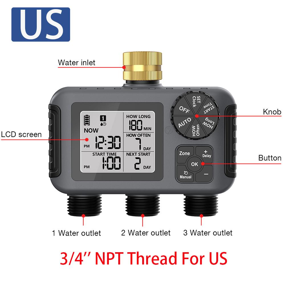 Цифровой таймер для воды с 3 выходами, автоматическая система полива, контроллер времени, клапан для воды с таймером для садоводства