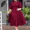 Pleated Puff Sleeve Plus Size Dress - European & American Fashion 2022