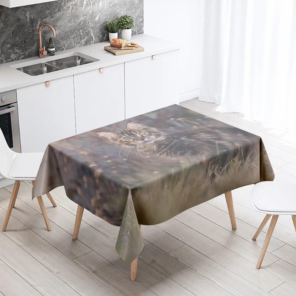 Скатерть с изображением кота, милая кошка, животное, противообрастающая водонепроницаемая прямоугольная кухонная скатерть, украшение для дома