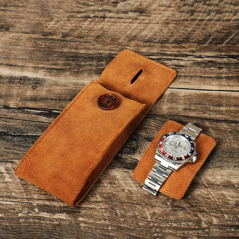 Handmade Genuine Leather Single Watch Bags for Men Retro Anti-Scratch Suede Leather Watch Case Women Watch Holders Soft Watch Storage Pouch