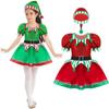 Kids Girls Christmas Holiday Outfit Santa's Elf Cosplay Costume Xmas Fancy Dress with Hat