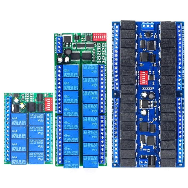 RS485 Relays Switches 32/16/8 Channel DC12V Compatibles for Modbus RTU for Industrial and Home Automation