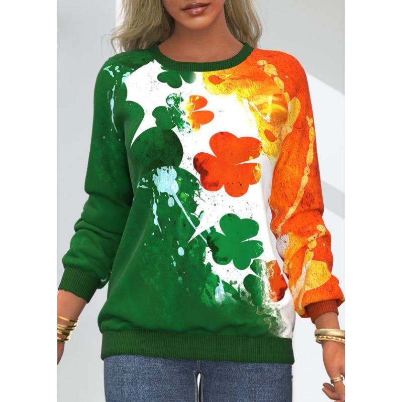 Осенний женский топ с принтом тай-дай, круглый вырез, длинные рукава, повседневный свободный пуловер