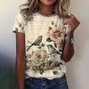 Vintage Women's T-shirts Three-Dimensional Rose Pattern Short Sleeves T Shirt Top Summer Y2K Women Clothing Crew Neck Pullover