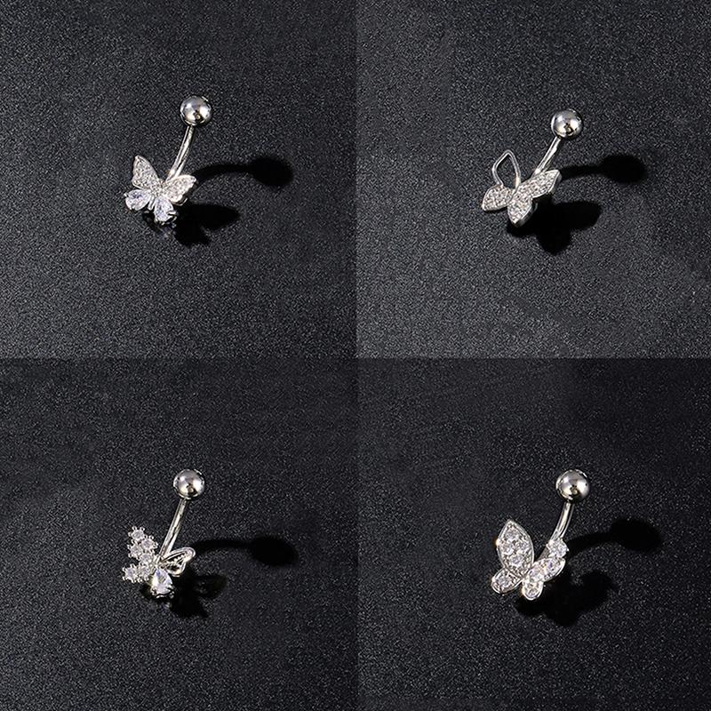 Кольца для пирсинга пупка с бантиком-бабочкой из нержавеющей стали с цирконом для женщин, девушек, сексуальные украшения для тела, подарки