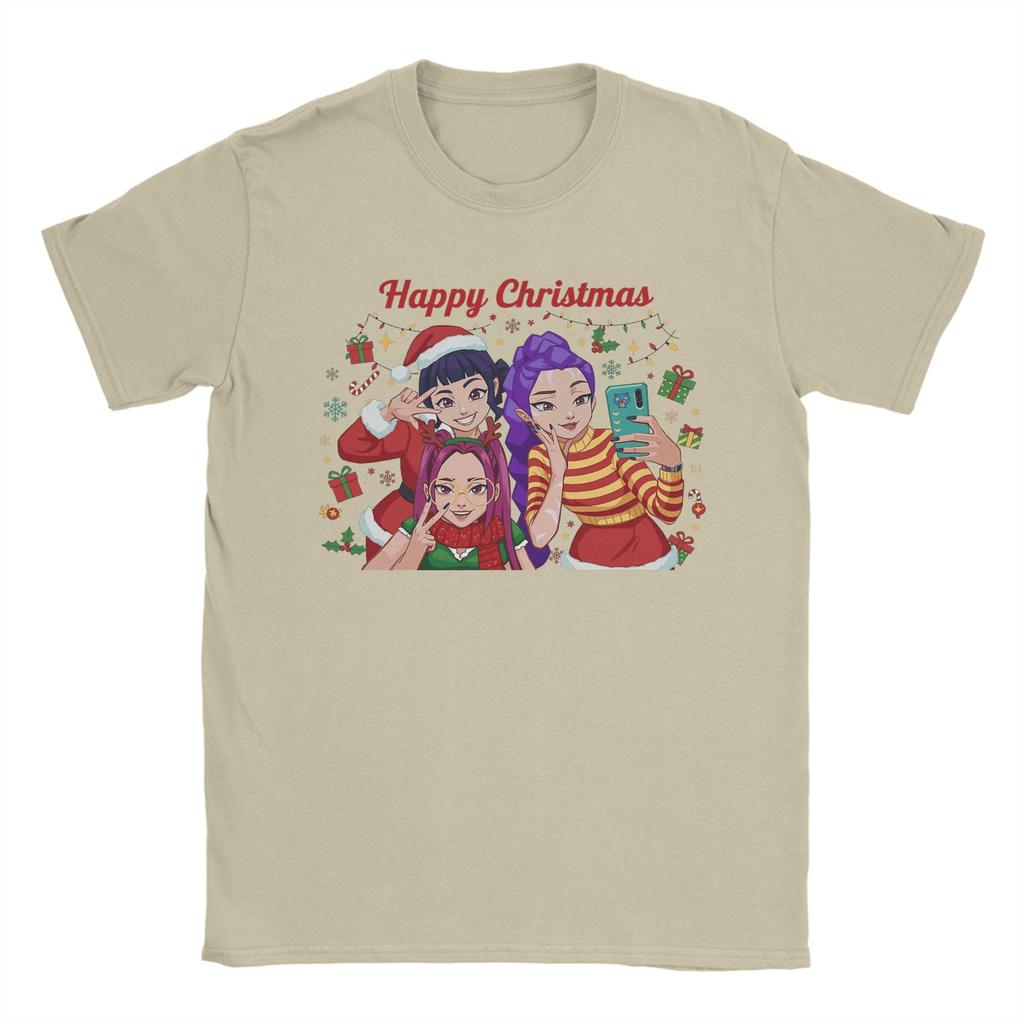 Men's T-Shirt Kpop Demon Hunters Huntrix Merry Christmas Vintage Cotton Tee Shirt Short Sleeve  T Shirt Crewneck Tops Summer