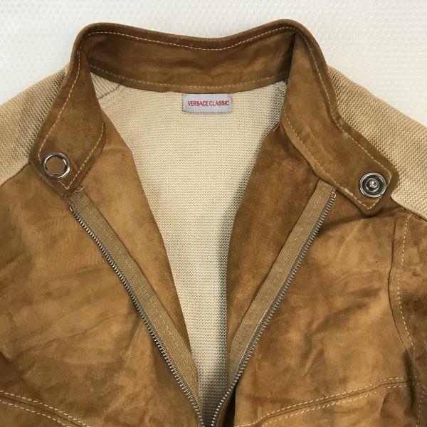 VERSACE CLASSIC Suede Leather Knit Single Riders Jacket Men M Camel(USED)