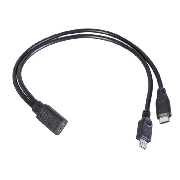 Кабель-разветвитель USB C, гнездо Type C на MicroUSB и штекер Type C, зарядный кабель для питания двух устройств