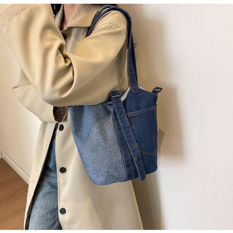 New Denim Shoulder Bag Large Capacity Shopping Bag Mother Bag Literature and Art Student Schoolbag Commuter Bag Ins Make-up Bag