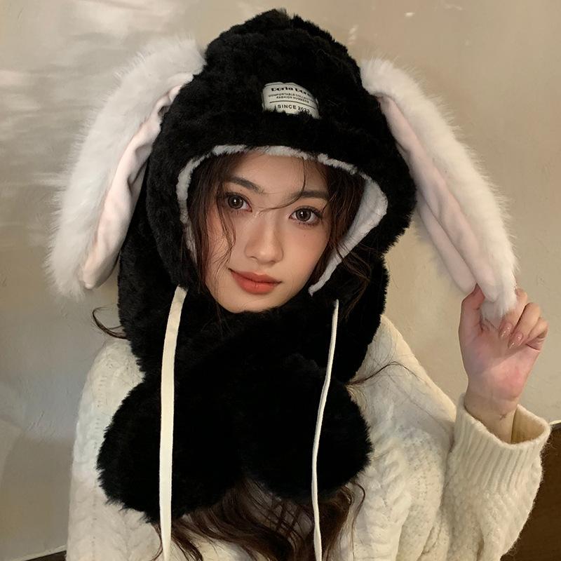 Милая и модная плюшевая шапка с длинными кроличьими ушами в корейском стиле для женщин, теплая и универсальная, подчеркивающая лицо, с защитой ушей и шеи