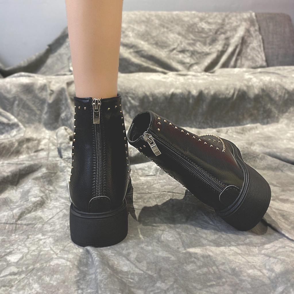 Footwear Combat Booties Elegant with Low Heels Female Ankle Boots Biker Short Shoes for Women Punk Style Studded Trend 2024 Hot