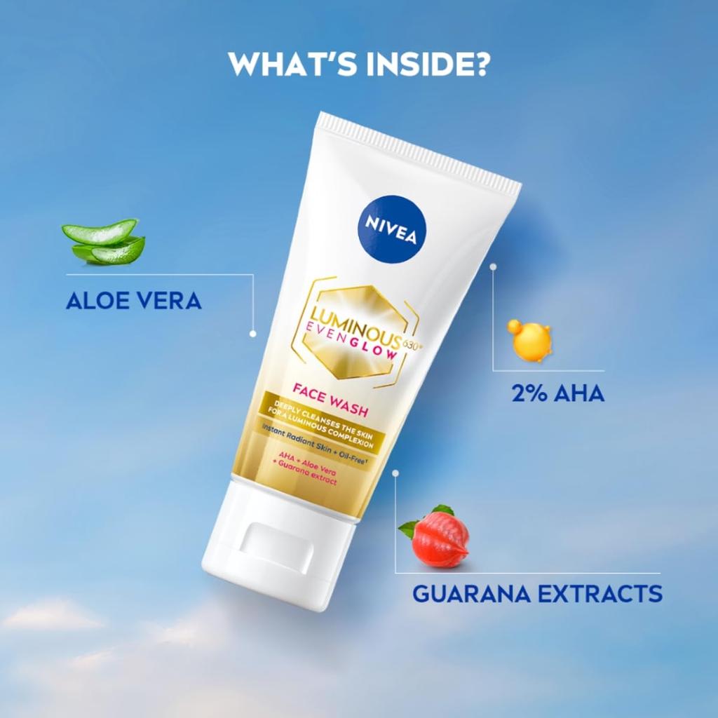 Nivea Светящееся очищающее средство для лица Even Glow с формулой без масел, обогащенное AHA-кислотами, алоэ вера. Глубоко очищает | 100 мл