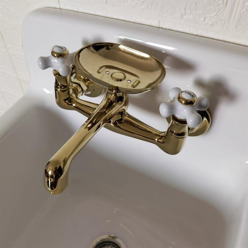 Tuqiu Bathroom Basin Faucet Wall mounted Hot and Cold Ceramica handle Europe Style Sink Mixer with Soap Dish