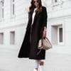 Autumn Winter New Long Sleeved Outerwear Women Simple Lace-up Solid Long Cardigan Coats Elegant Lapel Wool & Blends Jacket Tops