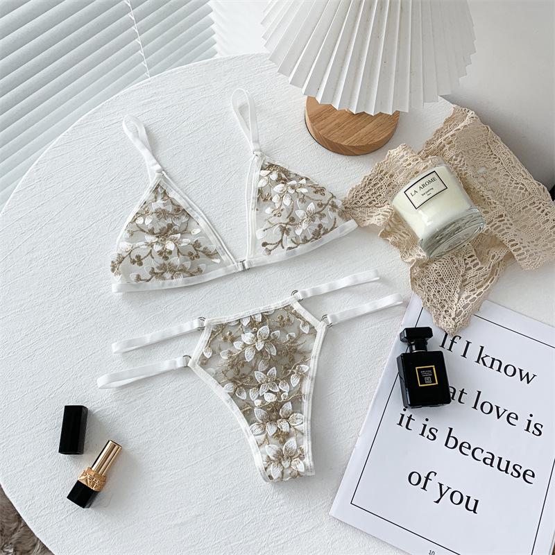 Сексуальный 3D вышитый цветочный комплект бюстгальтера и трусиков - Эротическое нижнее белье 2049