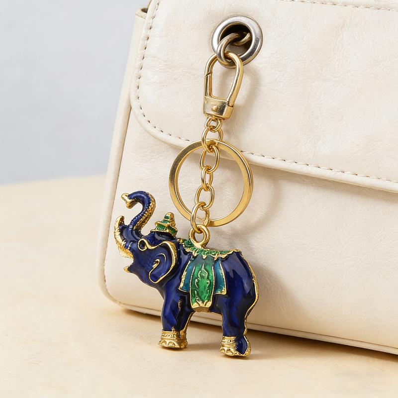 Elephant Keychain Vintage Creative Colorful Animal Pendant for Car Bag Decoration Cute Girls Accessory