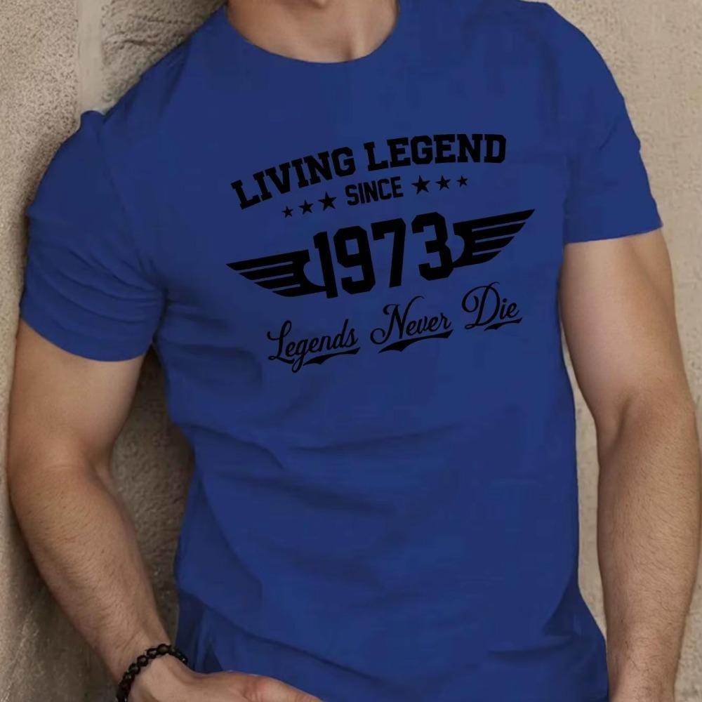 Summer men's casual loose plus size SINCE 1973 pattern printed sports comfortable round neck short sleeved T-shirt