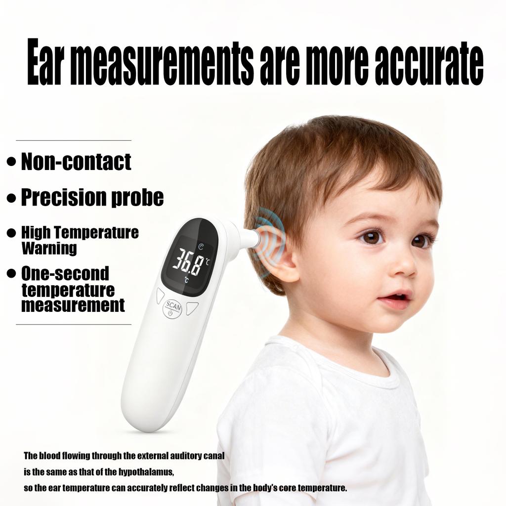 Adult and Child Ear Thermometer, Digital Accurate Ear and Forehead Thermometer with Fever Alarm Function, 1-second Quick Result, Easy To Use