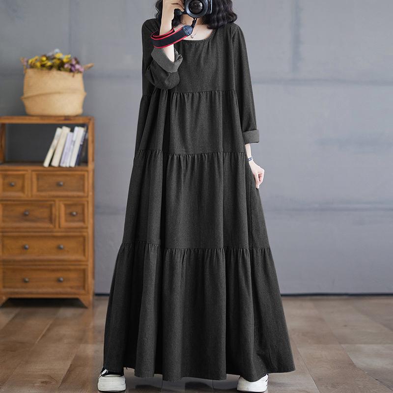 ZANZEA Женское повседневное платье с круглым вырезом и длинным рукавом