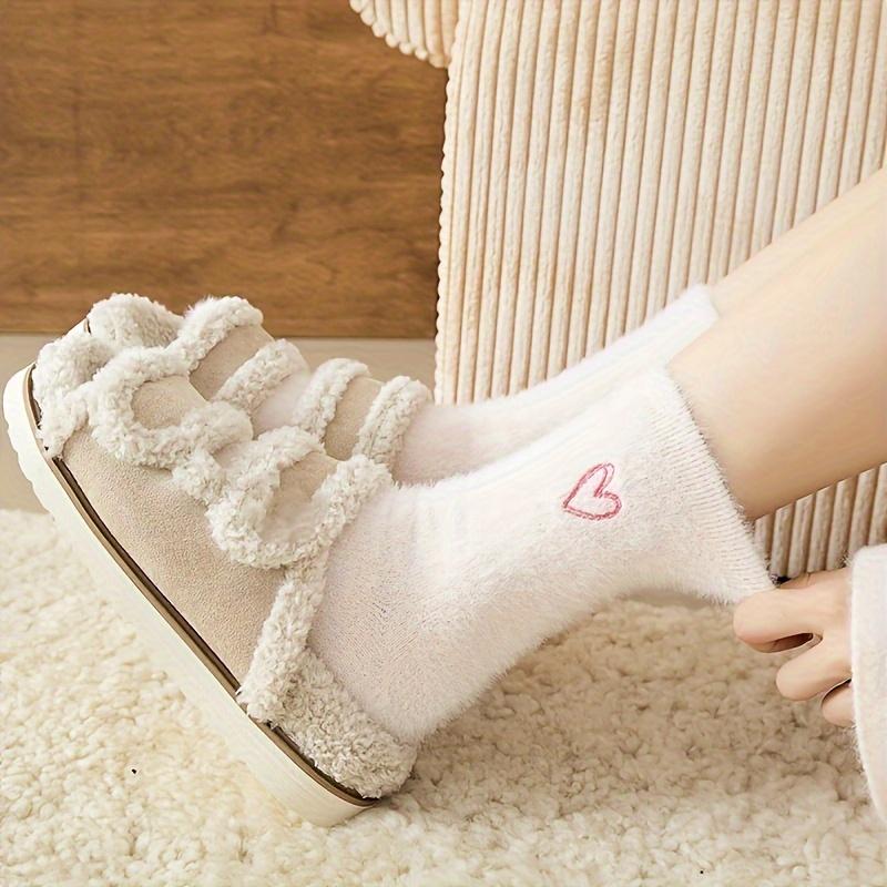 5 Pairs of Cozy Heart-Embroidered Socks - Soft, Fluffy, Mid-Calf Length, Women Autumn Winter Socks | Heart Embroidery Socks | Texture Socks
