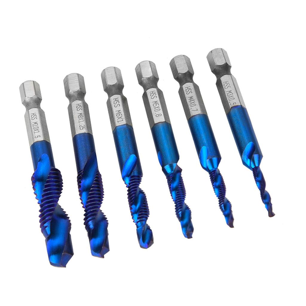 6PCS High Speed Steel 6.35mm Hex Shank Tap Drill Bit Compound Tap M3M4M5M6M8M10 (Type C)