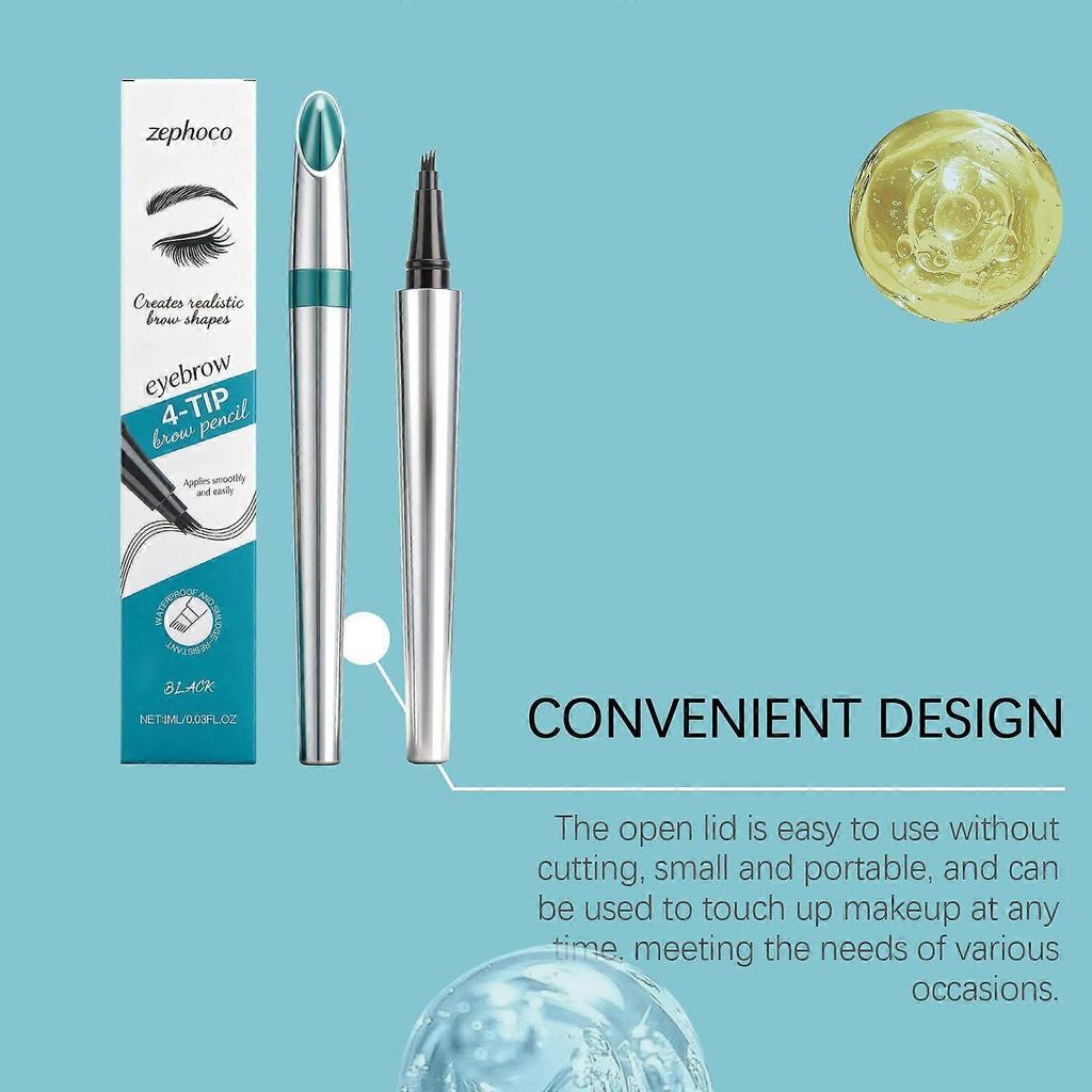 Anti-Glare Four-Fork Eyebrow Pencil For Daily Modification Of Wild Eyebrows Black Long-Lasting Water Resistance And Eyebrow Color Enhancement