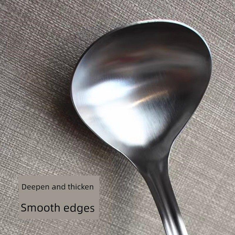Integrated Sand-Polished 304 Stainless Steel Spoon with Long Handle, Large Soup Spoon for Commercial and Home Use, Large Hot Pot Spoon, Porridge Spoon