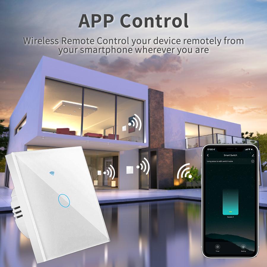 Tuya WiFi Smart Switch Alexa Не требуется нейтральный провод Беспроводной настенный сенсорный выключатель для освещения 1/2/3Gang 433RF Google Home