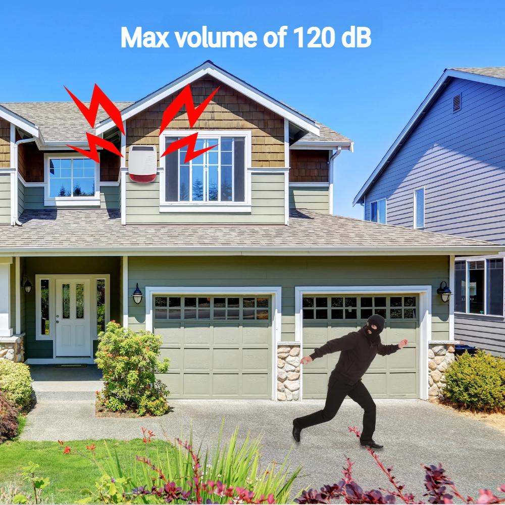 High Volume 120dB Acousto-optic Siren 433MHz Wireless with Strobe - Solar Powered Outdoor Waterproof for Burglar Alarm Systems