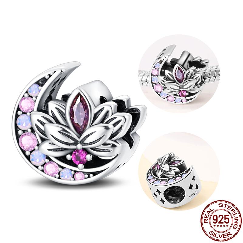 925 Silver Classic Purple Retro Heart Shape Lotus Angel Pattern Charms Beads Fit 3mm Original Bracelet DIY Jewelry Gift