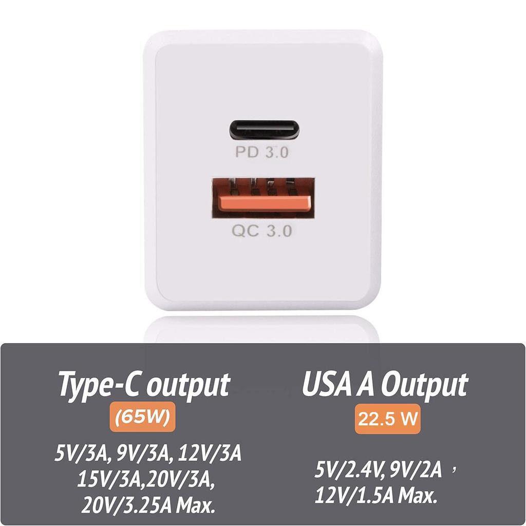 Настенное зарядное устройство GaN Tech 65 Вт с двумя портами PD