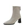 2024 Plus Size Shoes for Women Ankle Women's Boots Elegant Modern Boots Women Sewing Square Toe Back Zip High Heels Shoes Female