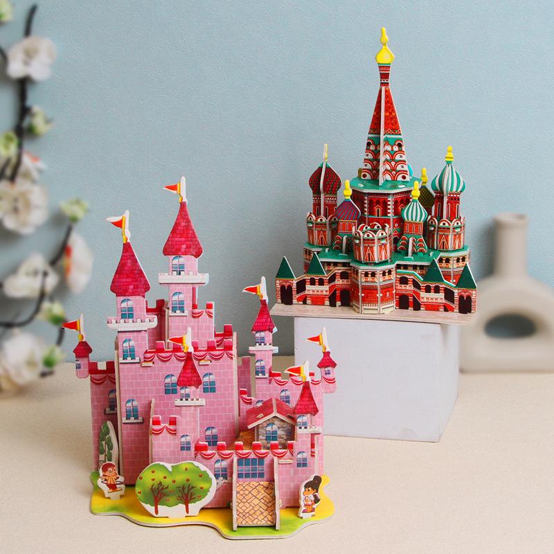 Мультяшный Замок Модель Здания Бумажный Картон 3D Пазл для Детей Ручная Работа Сделай Сам Развивающие Игрушки Подарки