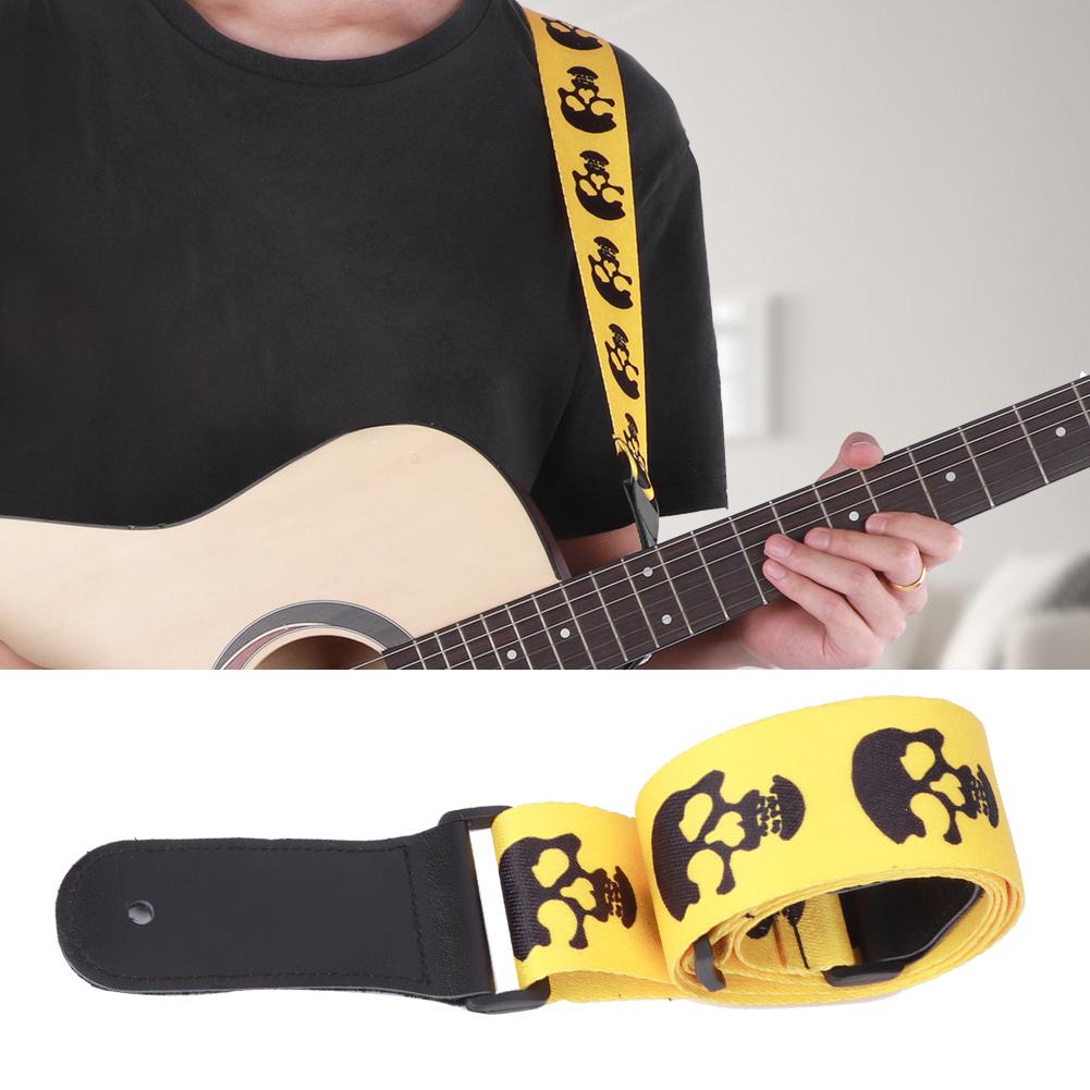 Guitar Strap Acoustic Electric Bass Ukulele Belt Adjustable Skull Pattern Leather HeadYellow